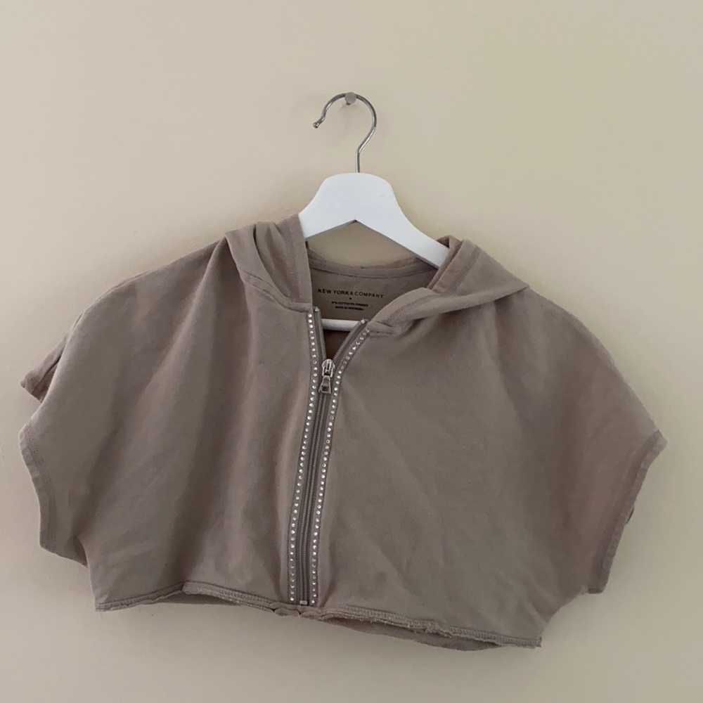 Beige Cropped Hoodie Tank